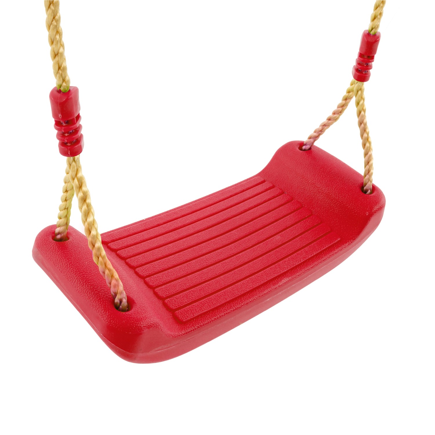 Rote Schaukel für Zwerkules Spielhaus Lolla, Kunststoff mit Seilaufhängung.