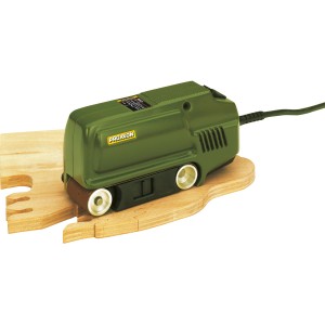 Proxxon Blockbandschleifer BBS/S, ein Miniaturwerkzeug zum Schleifen von Holz, inklusive Zubehör im Koffer.