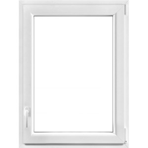Weißes Kunststofffenster mit 3-fach Verglasung, 75x90 cm, Rechtsanschlag.