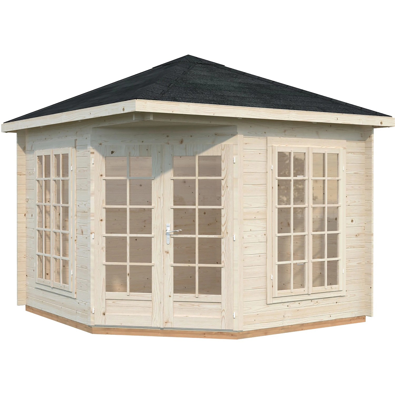 Palmako Holz-Pavillon Melanie, klar imprägniert, mit Doppeltür und Fenstern.