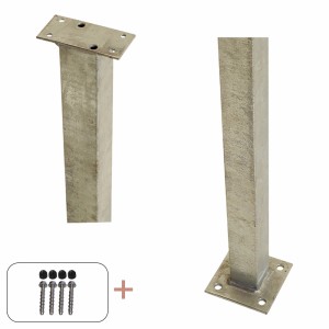 Feuerverzinkter Stahl Geländerpfosten, 4,5x4,5x103,3 cm, mit Montageplatte und Schrauben.