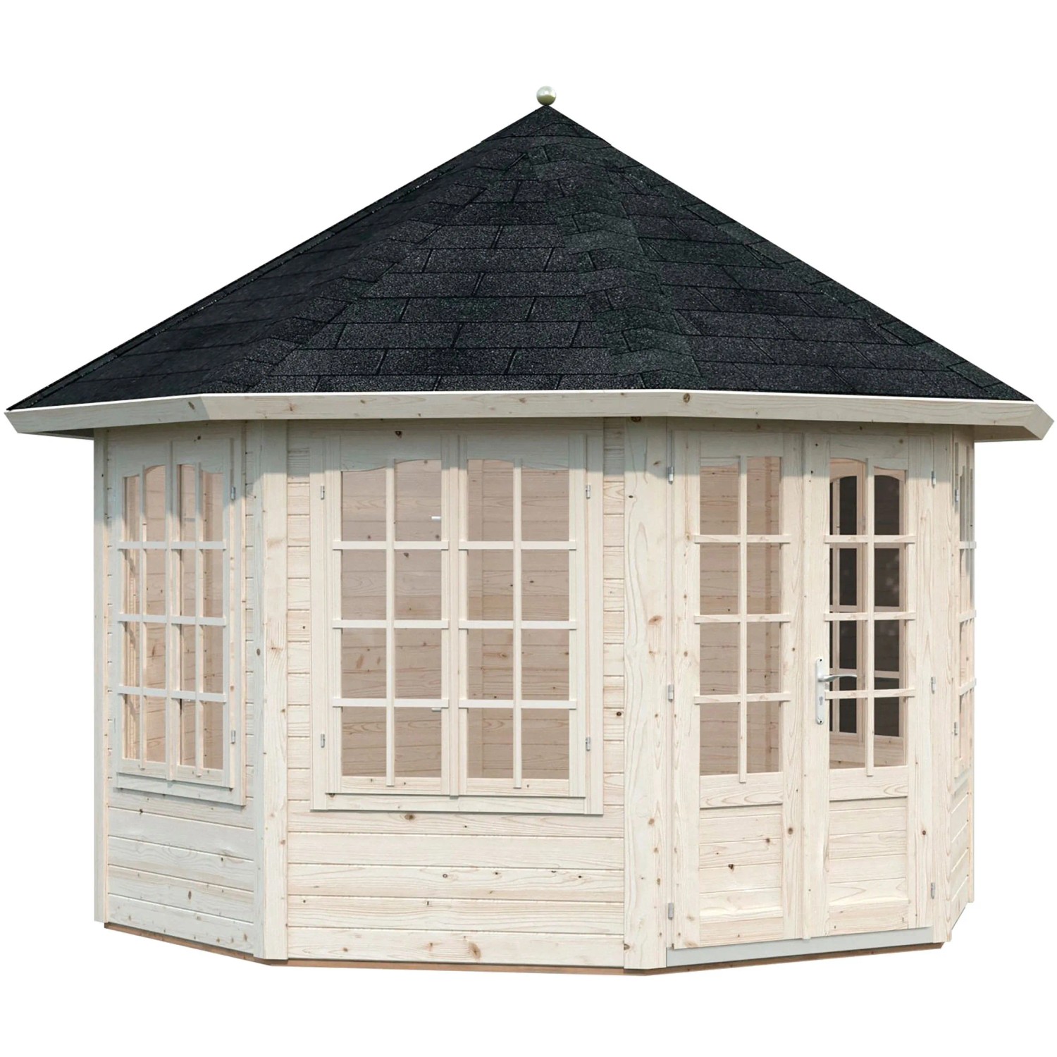 Palmako Holz-Pavillon Veronica 4 aus unbehandeltem Fichtenholz mit schwarzem Dach.