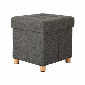 Grauer Songmics Sitzhocker mit Stauraum und Holzfüßen, geeignet als Schuhbank.