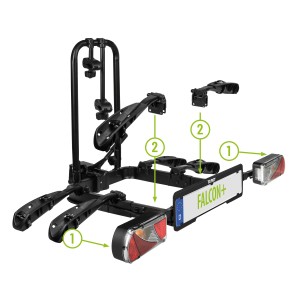 Eufab Erweiterungs-Set für 3. Fahrrad am Falcon Plus Fahrradträger, bestehend aus Halterungen und Leuchten.