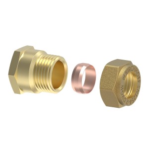 Kirchhoff Übergangsstück für CU-Rohr, 18 mm x 18,7 mm (1/2 IG), Messing, blank. Klemmfitting für Sanitär und Heizung.