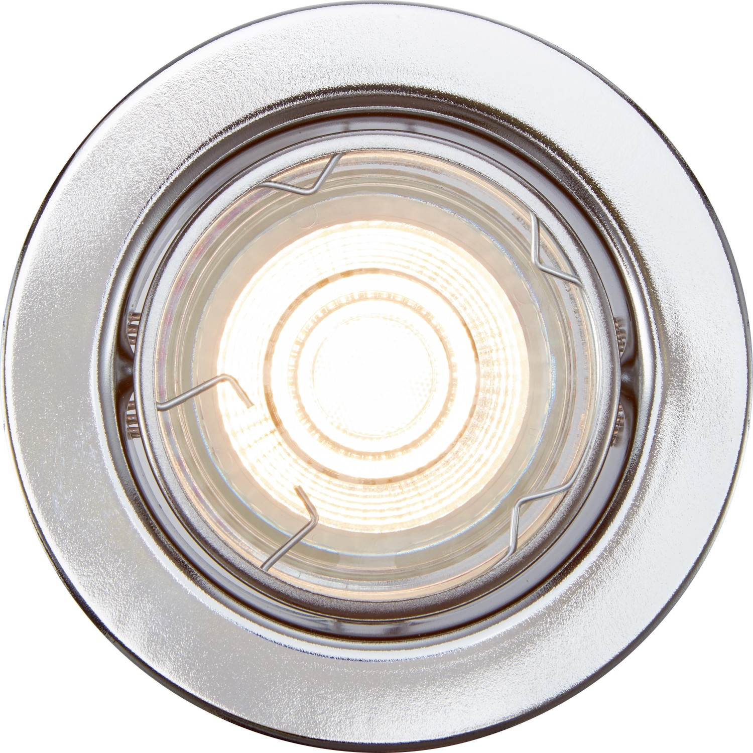 LED-Einbauleuchte 86R, Chrom, 3er-Set. Metallgehäuse mit warmweißem Licht.