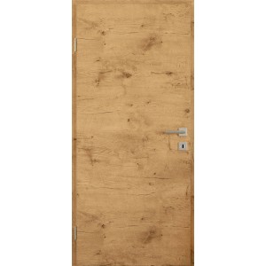 Zimmertür CPL GLQ335 Eiche Ferox, 75x203 cm, Türblatt mit Holzstruktur und silberner Türklinke.