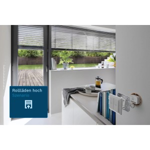 Bosch Smart Home Starter Set II Licht-/Rollladensteuerung im Einsatz mit Rollladen und Schalter.