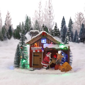 Beleuchtete Weihnachtsdekoration: Santa's Home Szenerie mit Figuren, 45-teilig, batteriebetrieben.