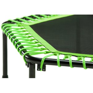 Detailaufnahme: Grünes Salta Fitness Trampolin (Ø 128 cm) mit Gummiseilfederung.