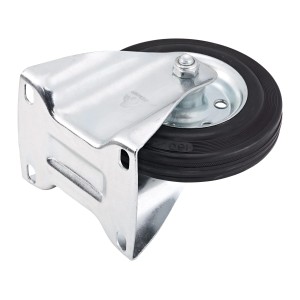 Transport-Bockrolle mit Gummirad und Stahlfelge, Ø 160mm, Traglast 150kg.