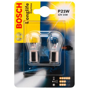 Bosch GLL Longlife P21W: 2er-Pack Auto-Glühlampen für Tag und Nacht.