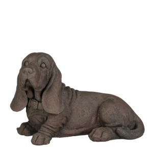Dunkelgraue Deko-Figur Basset aus Magnesium, 22x41x26 cm, für Garten & Innenbereich.
