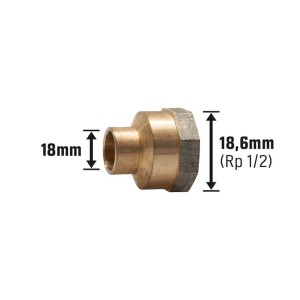 Löt-Übergangsmuffe aus Rotguss, 18 mm x 18,6 mm (Rp 1/2), für Kupferrohre.