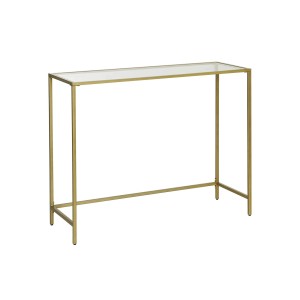Vasagle Konsolentisch mit Hartglasplatte und goldenem Metallgestell, 100x35x80 cm.