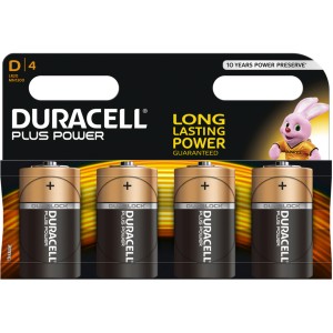 Duracell Alkaline D Batterien Plus Power, 4er-Pack. Zuverlässige Energie für Alltagsgeräte.
