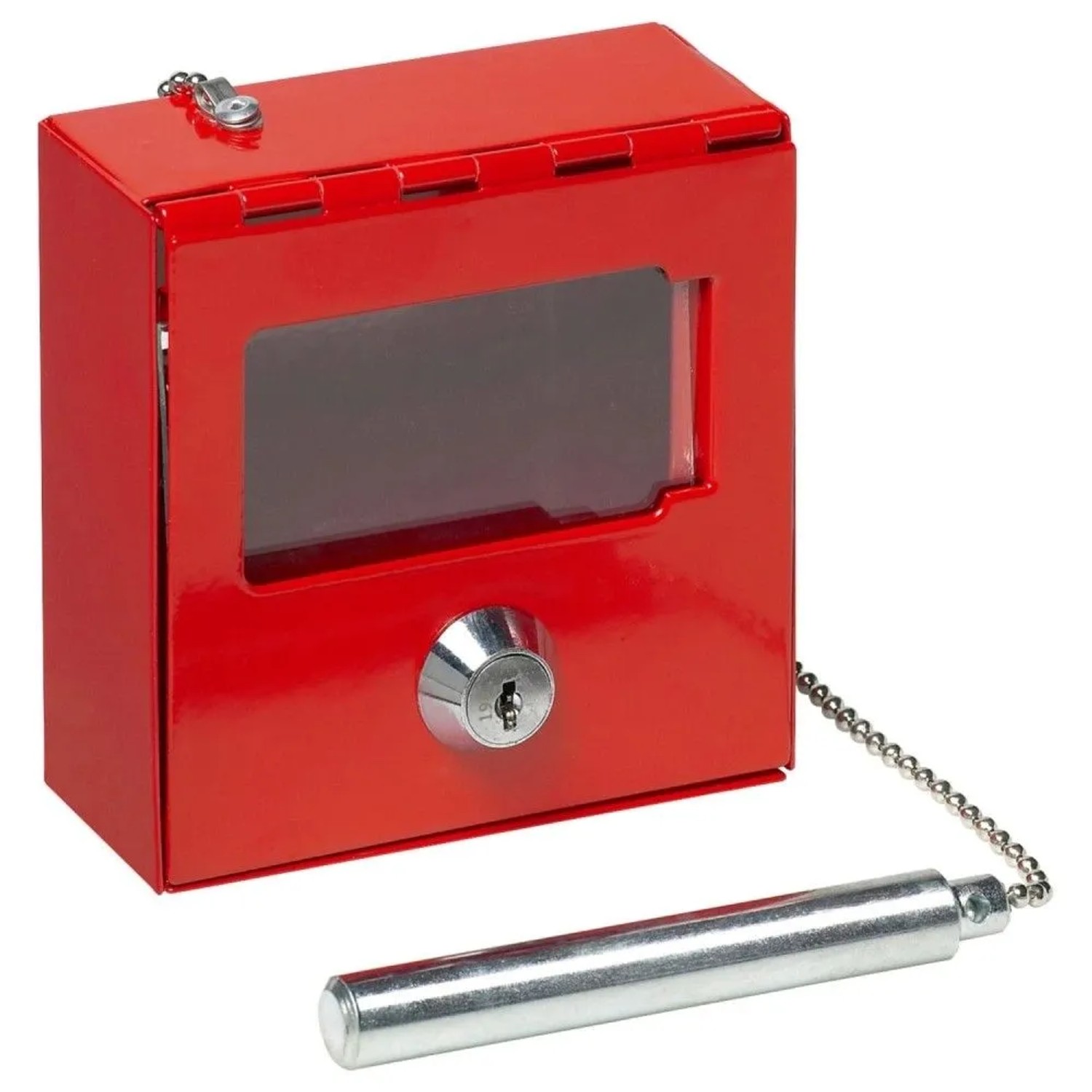 Roter Basi Notschlüsselkasten NK 215H mit Glasbrecher und Zylinderschloss.