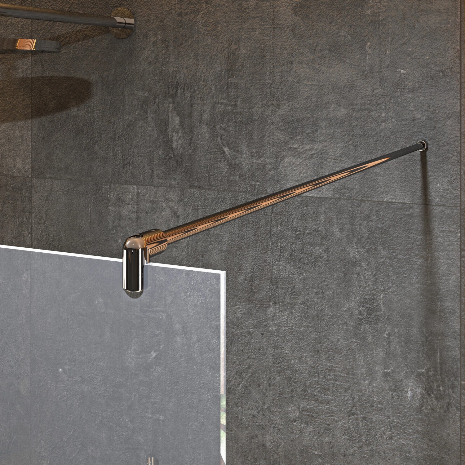 Detailaufnahme: Chrom Duschabtrennung Brava Walk-In mit Stabilisationsstange.