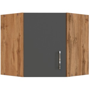 Eckhängeschrank Sorrento in Anthrazit-Wotaneiche Optik, Küchenschrank mit Metallgriff.