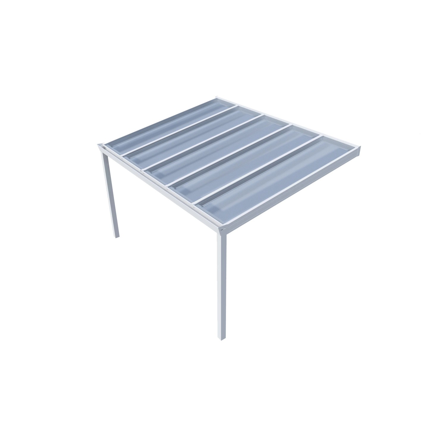Weiße Terrassenüberdachung Professional, 400x300 cm, klare Polycarbonat-Platten.