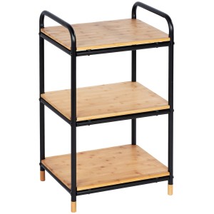 Wenko Regal Loft Bambus mit 3 Böden, braun und schwarzes Metall.