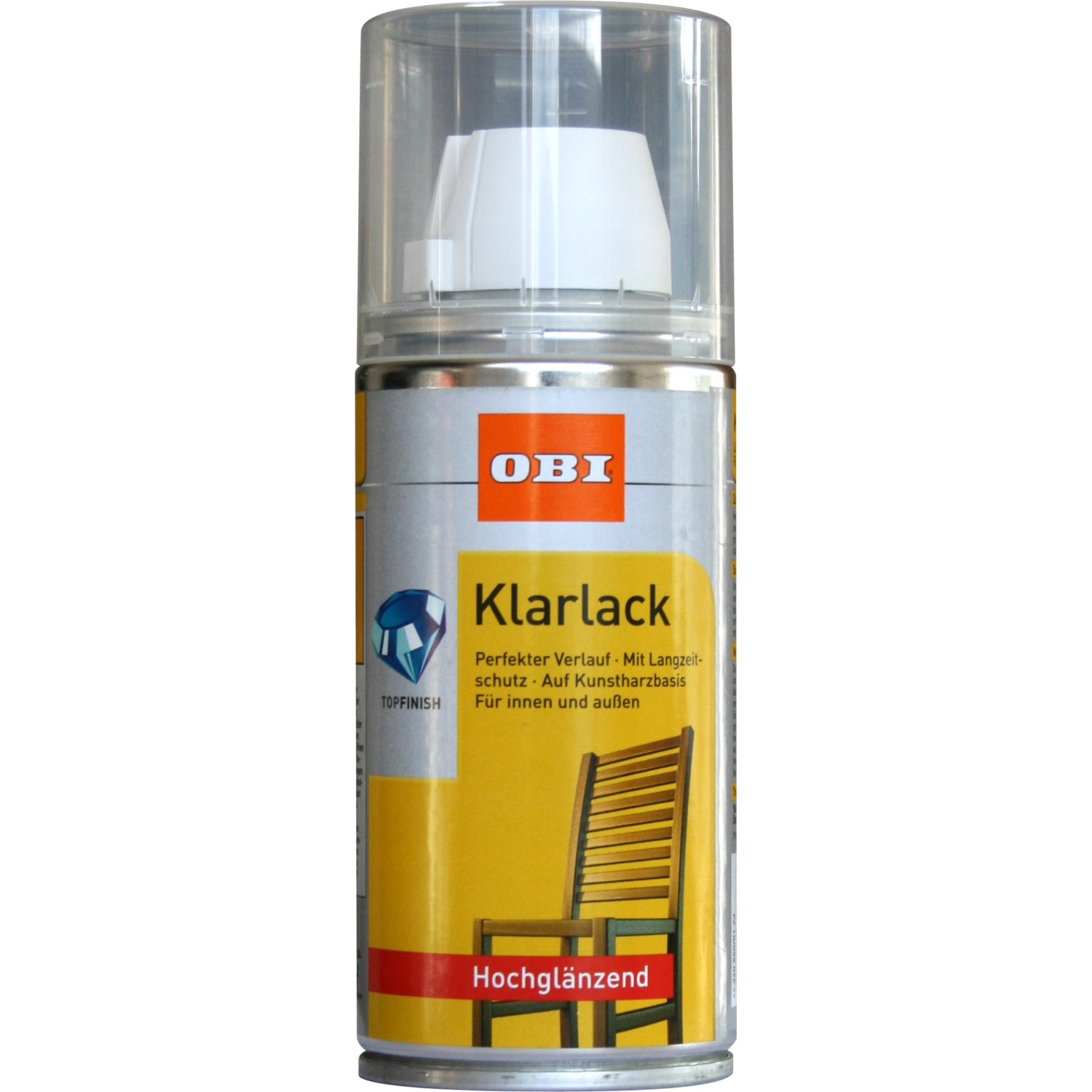 OBI Klarlack Spray, transparent, hochglänzend, 150 ml Dose für Holz, Metall, Innen- & Außenbereich.