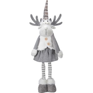 Grau-weißes Stoff-Rentier, Weihnachtsdeko für den Innenbereich, 62cm hoch.