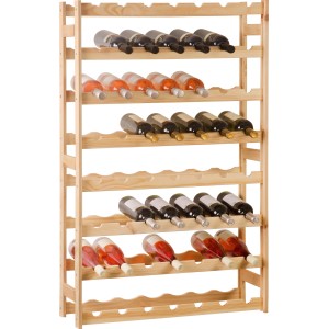OBI Holzweinregal L aus Kiefernholz, mit mehreren Regalböden und Weinflaschen.