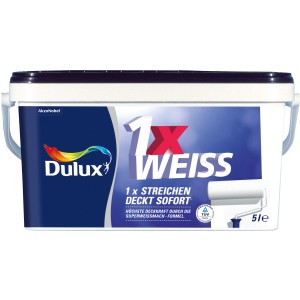 Eimer Dulux 1x Weiss, stumpfmatt, 5 Liter. Weiße Wandfarbe mit hoher Deckkraft.