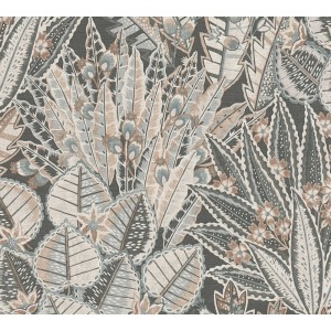 A.S. Création Vliestapete mit abstraktem Palmenmuster in Grau und Beige.