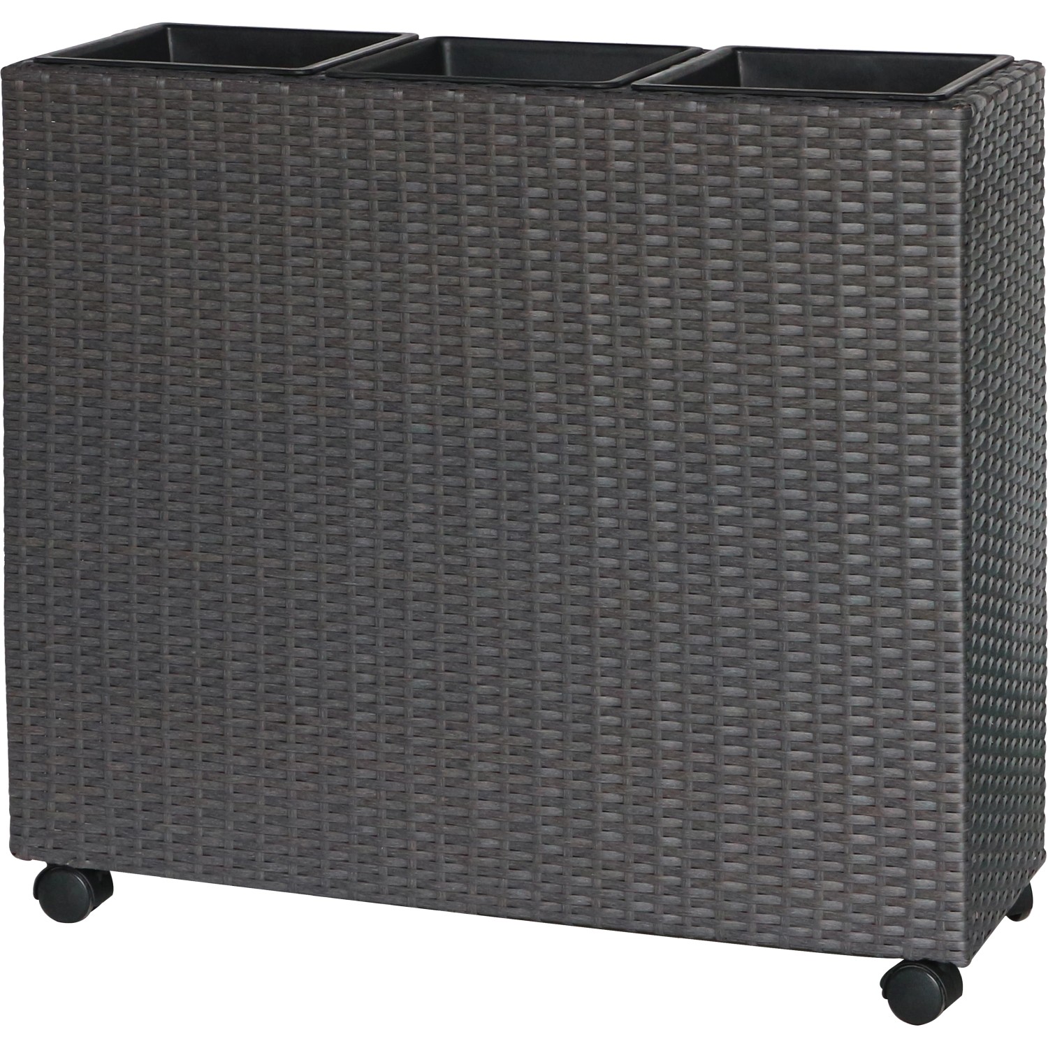Pflanzkasten mit Rollen Polyrattan AnthrazitSchwarz 82 cm x 28 cm x 72