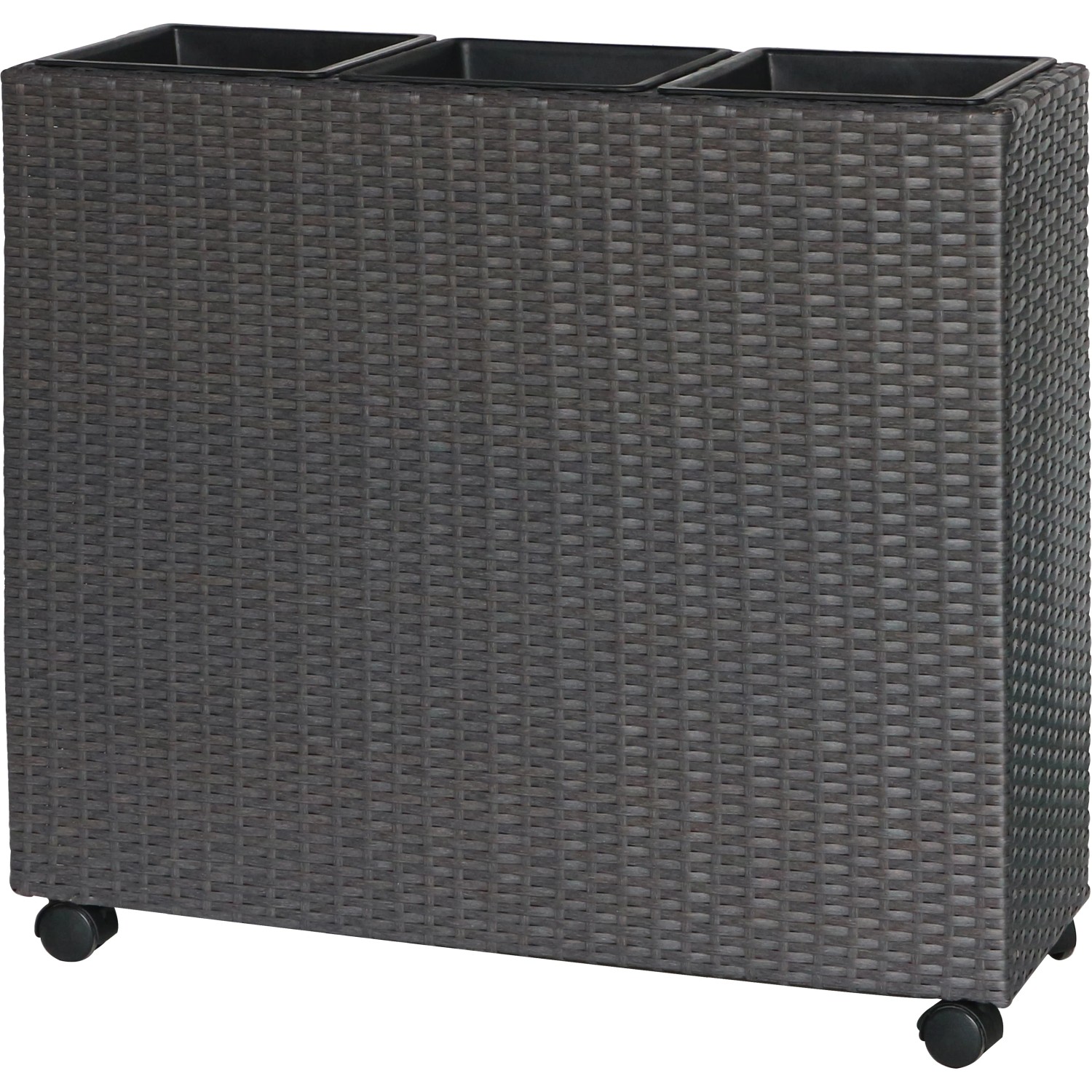 Pflanzkasten mit Rollen Polyrattan Anthrazit-Schwarz 82 cm x 28 cm x 72 cm  kaufen bei OBI