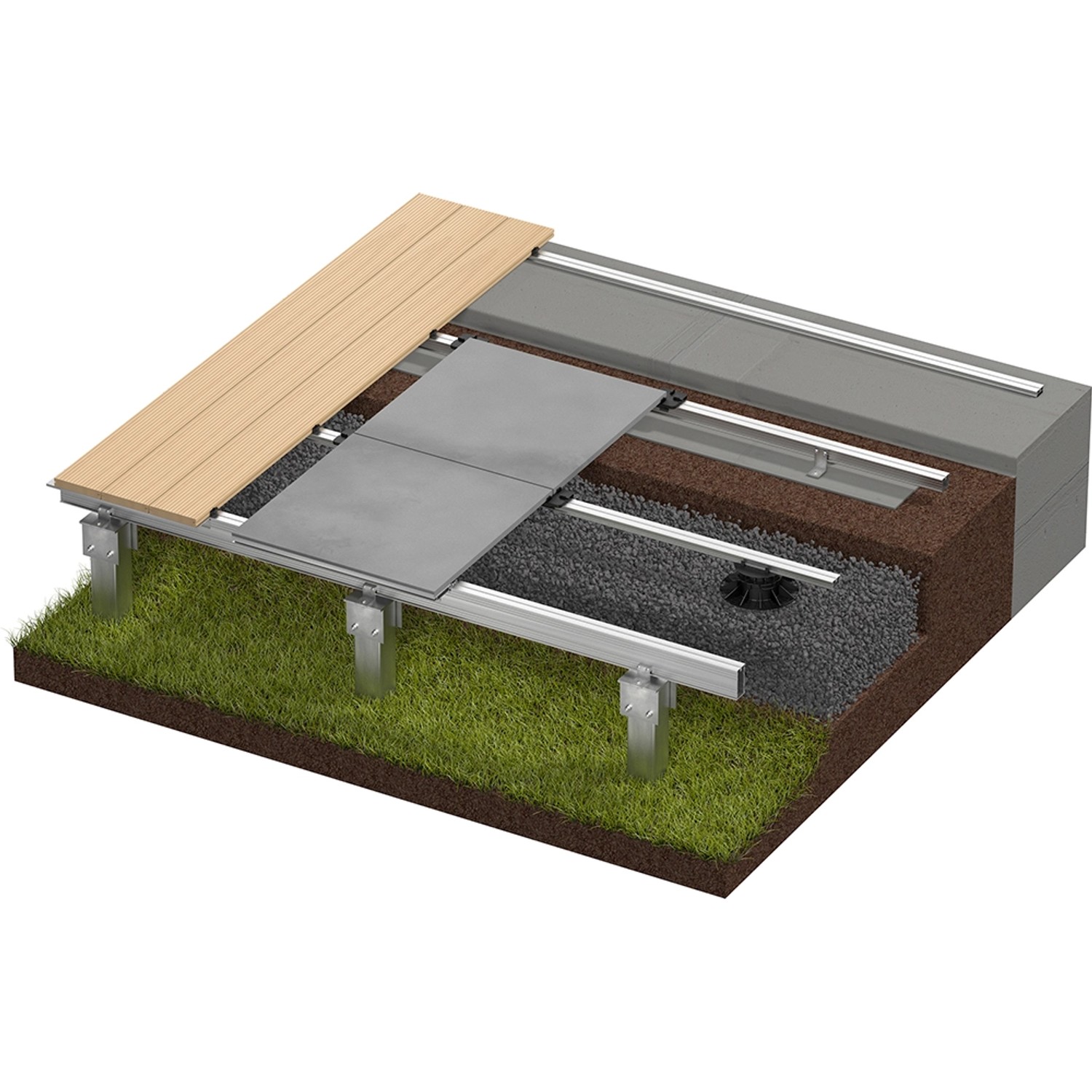 Terrassen Unterkonstruktion aus Aluminiumprofil (4,5x2,3x200cm) für Holz-, WPC- und Stein-Terrassendielen.
