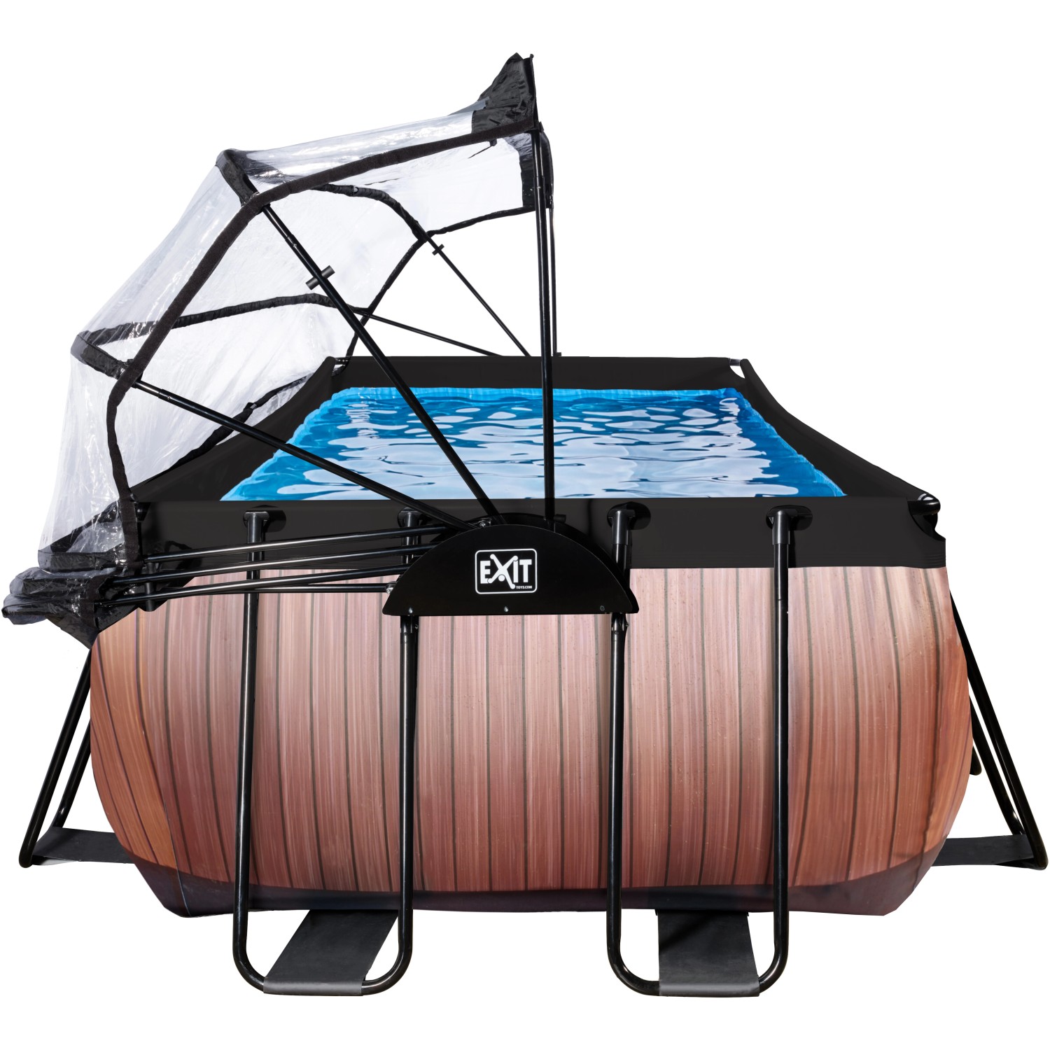 EXIT Wood Pool, braun, 540x250x100cm mit Sandfilterpumpe und Abdeckung.