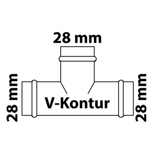 Kirchhoff CU-T-Stück, 3 Muffen, 28 mm, blank, für Pressfittings.