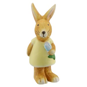 Gelbes Hasenmädchen aus Keramik, 9 cm hoch, als Osterdeko.