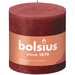 Bolsius Rustik-Kerze Shine, 100/100 mm, zartes Rot. Stumpenkerze für gemütliche Atmosphäre.