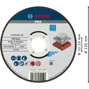Bosch Trennscheibe Stone, 125 mm Durchmesser, für Winkelschleifer zum Schneiden von Stein.