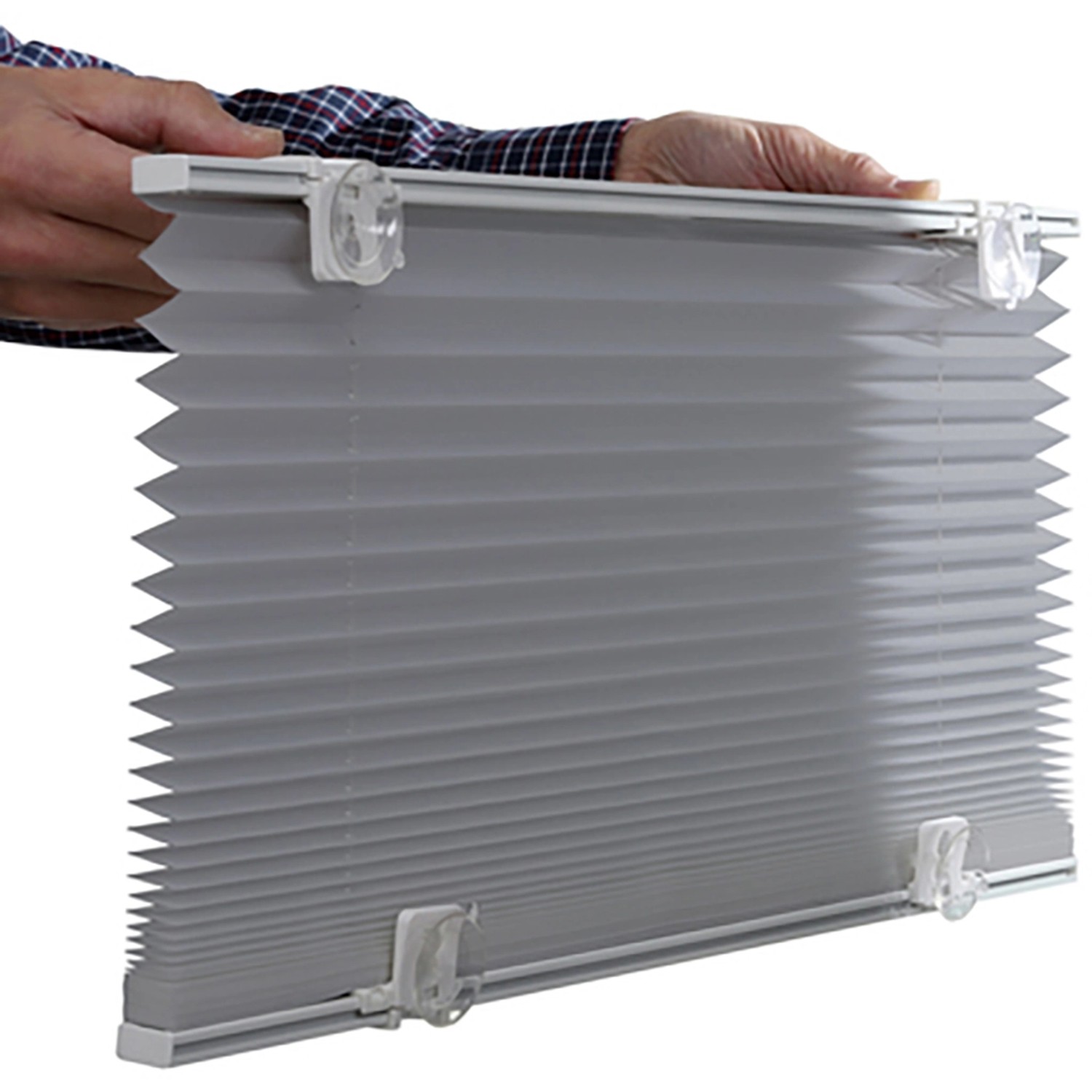 Graues Gardinia Dachfenster-Plissee 36,3x80 cm mit Saugnäpfen, geeignet für Velux Fenster.