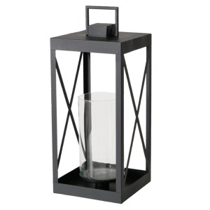 Schwarze Boltze Laterne Xenia, 58 cm, aus Metall und Glas für den Innenbereich.