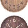 Wanduhr in Holzoptik, Ø 34 cm, mit zwei Farbvarianten (Braun und Dunkelbraun).