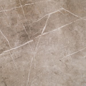 Glänzende, braune Feinsteinzeug Bodenfliese (58x58 cm) mit Marmor-Optik.