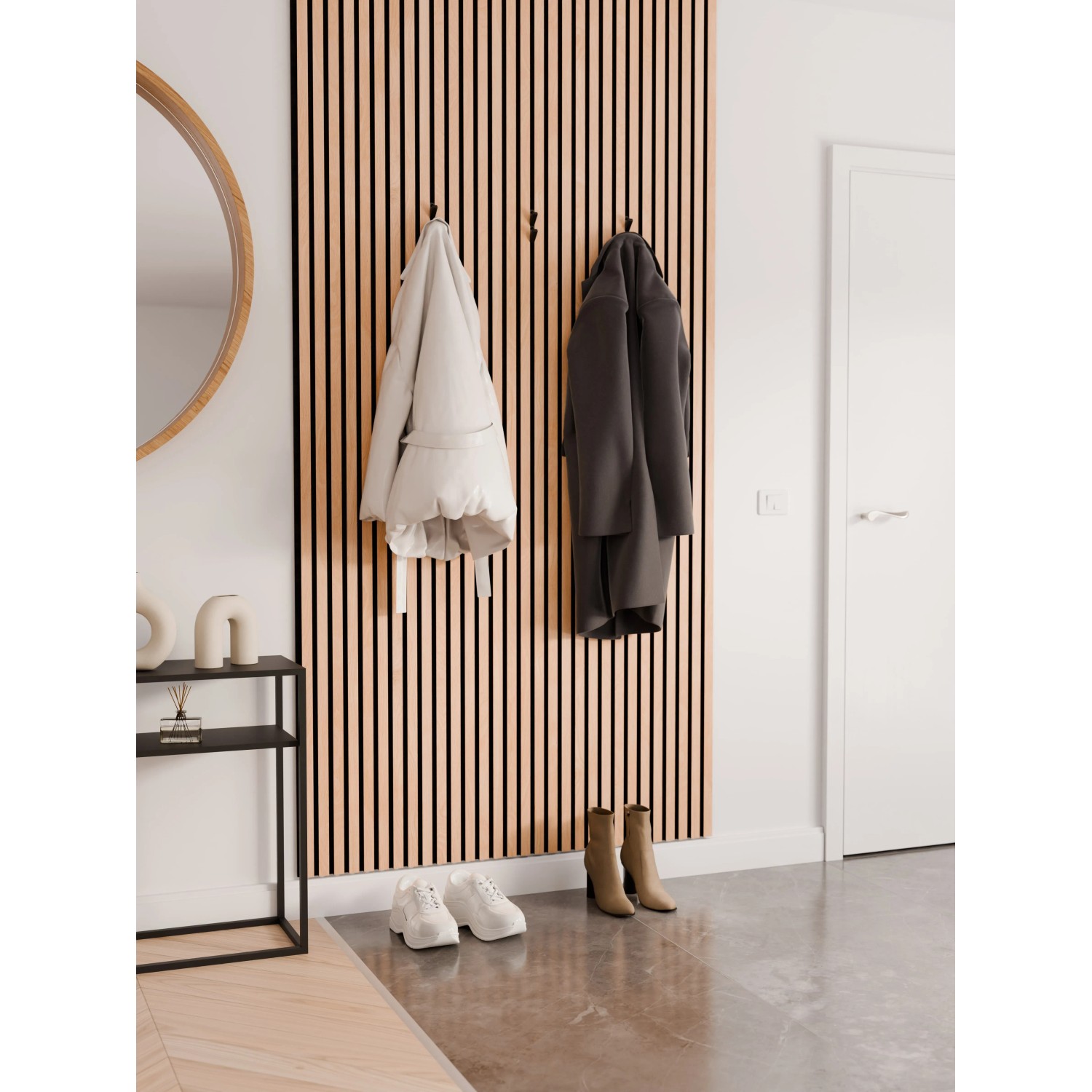 Denpanels 3D Haken, 2er-Set, schwarz, zur Montage an Akustikpaneelen für Garderobe.