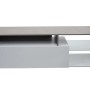 Modernes TV-Lowboard in Beton-Optik und Weiß. Mit großem Staufach, offenen Ablagen und Glasboden.