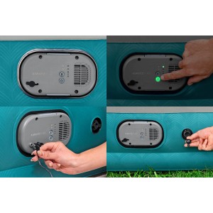 Bestway Luftbett mit integrierter Pumpe im Detail, verschiedene Ansichten.