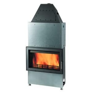 Haas+Sohn Kaminofen Stahl Schwarz 7 kW mit Flammen im Brennraum.