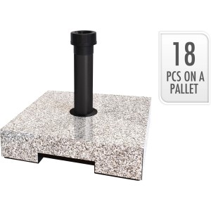 Viereckiger Schirmständer im Marmordesign mit schwarzem Rohr für Sonnenschirme.