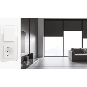 Weißer 2-fach Glasrahmen Leonie Unterputz für Schalter und Steckdose im modernen Wohnraum.