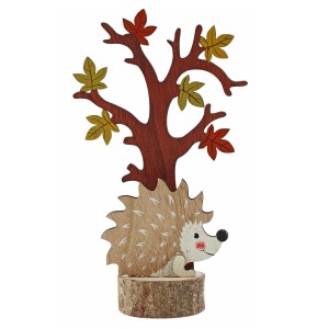 Holz-Aufsteller: Baum mit Igel, 14,5x25cm, braun. Herbstliche Deko-Figur für Innenräume.