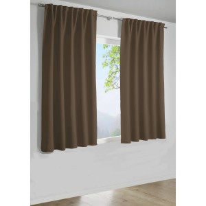 Blickdichter, taupefarbener Bennetti Schal mit Gardinenband, 140x175 cm, vor Fenster.